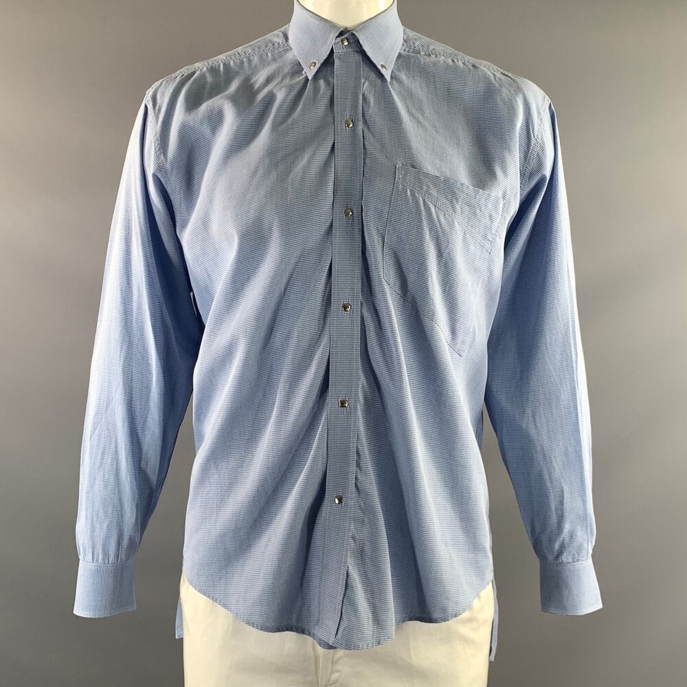 MUGLER Size XL Blue White Checkered Button Up Long Sleeve Shirt